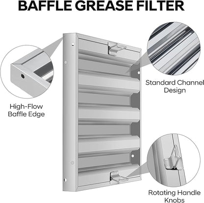 Hood Filters 19.5W x 24.5H Inch, 430 Stainless Steel, Commercial Kitchen Range Hood Baffle Grease Filter, 4 Groove, for Restaurant Exhaust Hood Systems, Easy to Clean (5 Pack)