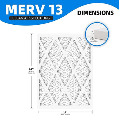 (6 Pack) 14x24x1 Air Filters, MPR 1900 & FPR 10, MERV 13 Pleated Air Filter (Actual Size: 13.75" x 23.75" x 0.75")