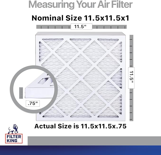Filter King 11.5x11.5x1 Air Filter | 4-PACK | Carbon MERV 8 HVAC Pleated A/C Furnace Filters | MADE IN USA | Actual Size: 11.5 x 11.5 x .75"