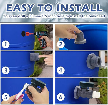 PVC Rain Barrel Diverter Kit Rain Barrel 3/4 Inch Spigot Kit with Bulkhead Fitting, Hose (25mm/1" + 16mm/0.63") Adapter, Hole Saw, Ball Valve, Clamps, Thread Seal Tape