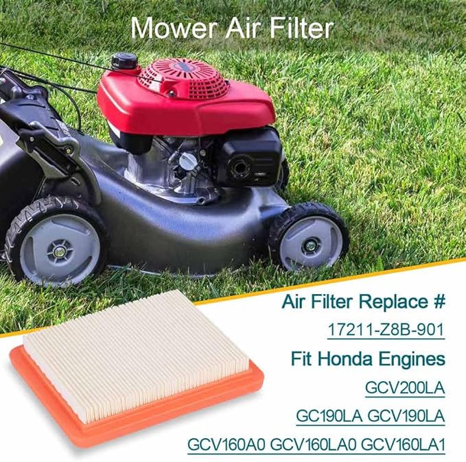 17211-Z8B-901 Air Filter, 4 Pack HRX217 Air Filter for Honda GCV160LA1 GCV190LA Engine Harmony II HRR216 HRR216K9VKAA HRS216 HRN216 Walk Behind Mower