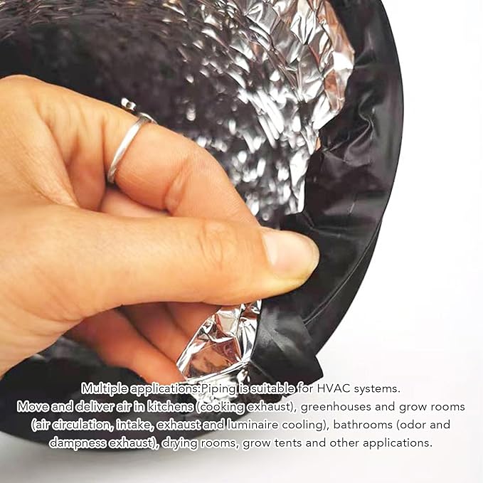 Respicefinem 7in Dryer Vent Exhaust Duct Hose Thickened PVC Aluminum Foil 6 56ft Flexible Insulated Air Ducting For Kitchens Greenhouses HVAC And Grow Rooms