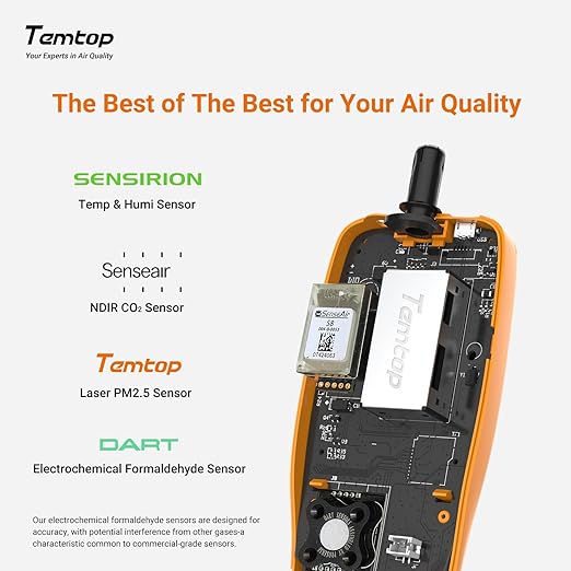 Temtop Air Quality Monitor CO2 Detector Professional Carbon Dioxide PM2.5 PM10 Formaldehyde Temperature and Humidity Monitor w/Audio Alarm Data Export (M2000 2nd)