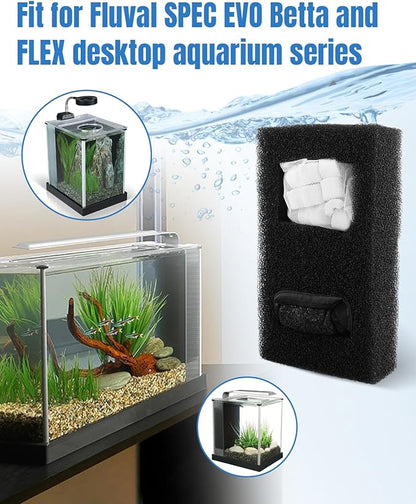 2 Set Aquarium Filter Media Fit for Fluval SPEC, EVO, Betta, Flex Desktop Aquarium Series, Includes 2 Ceramic Rings, 2 Foam Filters A1376, 2 Activated Carbon Filters, 1 Filter Cable