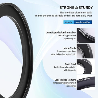 52-82mm Step-Up Ring Adapter, 52mm to 82mm Step Up Filter Ring for 52mm Lens Mount 82mm for DSLR Lenses and ND UV CPL IR Filters （52-82mm）