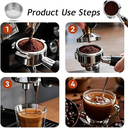 51mm Stainless Steel Coffee Filter Double Layer Filter Basket Stainless Steel Portafilter Basket Espresso Handle Compatible for Portafilter Coffee Machine(Double Cup)
