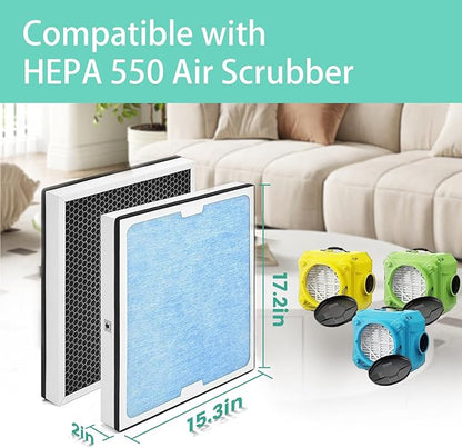 2-in-1 HEPA Activated Carbon Filter Replacement for AlorAir CleanShield HEPA 550 Air Scrubber 17.2x15.3x2, 2 Pack