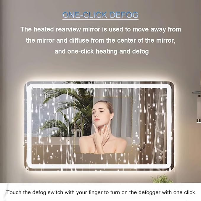 Bathroom Mirror with LED Lights，LED Bathroom Mirror，Illuminated Led Bathroom Mirror with Demister Pad，Illuminated LED Bathroom Mirror,3 Colours Backlit Makeup Mirror(B,H70*W90cm/H27.6*W35.4IN)