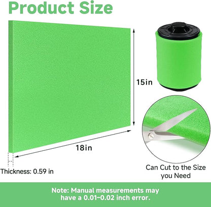 Washable Foam Filter Material for Uni Filter BF-1 BF1, 65-PPI Motorcycle Foam Air Filter Sheet, Cut-to-Size Pre-Filter Sponge for ATV/UTV Dirt Bike Lawn Mower Engines,15''x18''x5/8'', Green