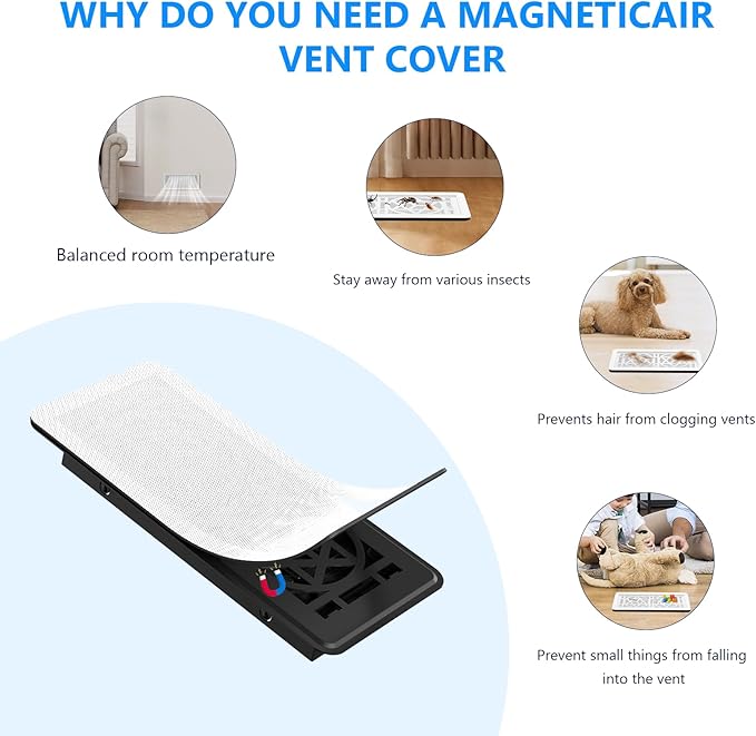 Magnetic Vent Screen Mesh Covers 3 Pack -5.5x12, Air Vent Filters with Durable PVC Frame, Air Vent Screen Register Trap,Vent Mesh–Upgraded Thickness(2.5mm) for Home Wall Ceiling (White)