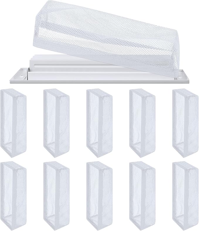Zonon 12 Pcs 4 x 10 Inch Floor Register Trap Cover Vent Screen for Home Vent Mesh Elastic Band Filter Floor Register Trap Keeps Pet Hair, Food Out(White)