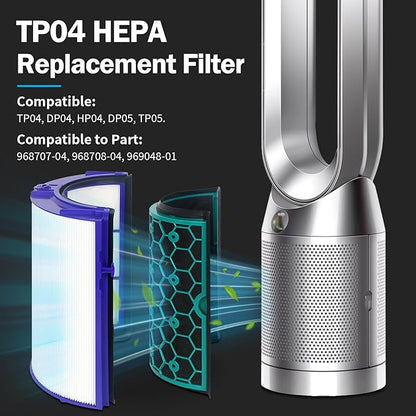 TP04 Replacement Filter for Dyson Air Purifier TP04 HP04 DP04 Pure Cool Fan Hot Tower Fan, 360 Combi Glass HEPA + 2-in-1 HEPA Filters for TP04 Tower Purifying Fan