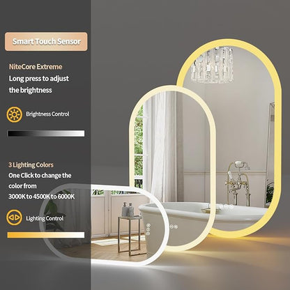 LUVODI Lighted LED Bathroom Mirror: 32x20IN Oval Wall Mounted Vanity Mirror with Bright Back Lit - Illuminated Dimmable 3 Colors Makeup Mirrors with Smart Memory Form Anti-Fog Vertical or Horizontal