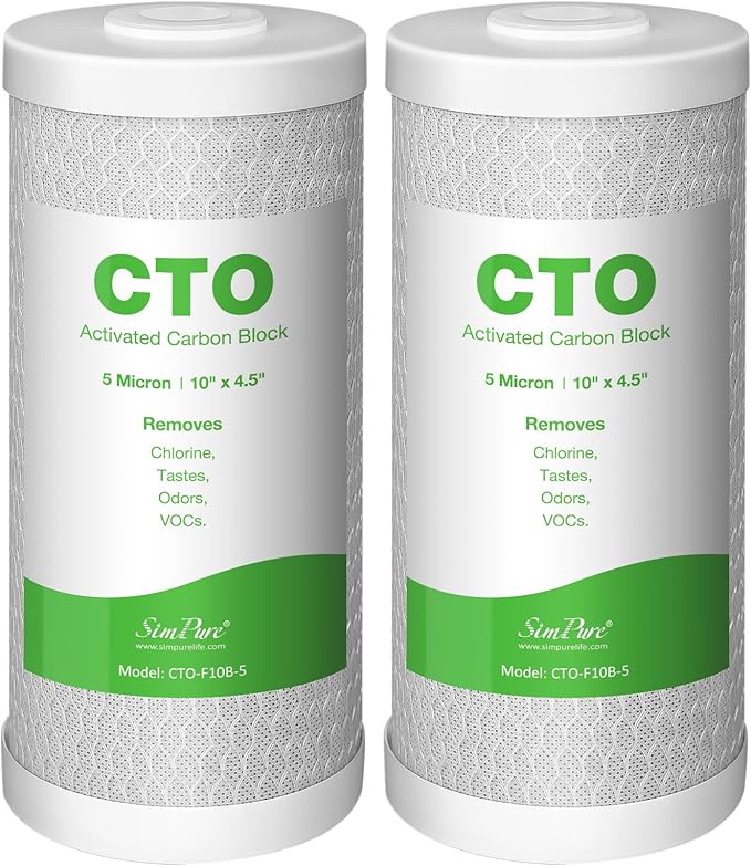 SimPure Whole House Water Filter Cartridges 5 Micron 10" x 4.5" CTO Activated Carbon Block, For DB10P, DB10C-2, GE GXWH40L, GXWH35F, BB10, FXHTC, FC15B, 2 Pack