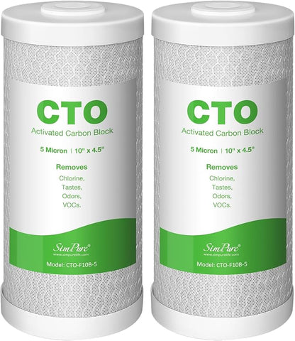 SimPure Whole House Water Filter Cartridges 5 Micron 10" x 4.5" CTO Activated Carbon Block, For DB10P, DB10C-2, GE GXWH40L, GXWH35F, BB10, FXHTC, FC15B, 2 Pack
