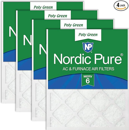 Nordic Pure 18x24x1 (Actual Size: 17 1/2 x 23 1/2 x 3/4) Poly Green MERV 6 AC Furnace Air Filters – Reduces Dust, Pollen, Pet Dander & Allergens – 4-Pack