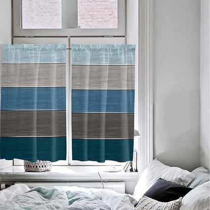 Retro Farm Blue Gray Wood Grain Window Valance Curtains, Rustic Wooden Plank Light Filtering Kitchen Valance with 3-inch Rod Pocket for Living Room Bathroom Bedroom,2 Panel,27.5x45In