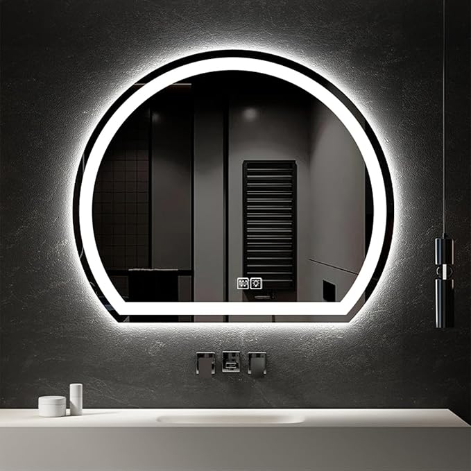 Bathroom Mirror with 3 Colour LED Lights, Lighted Bathroom Makeup Wall Mounted Mirror with Demister Pad, Touch Switch Mirror for Entryway, Bathroom, Vanity(27.5"/70cm)