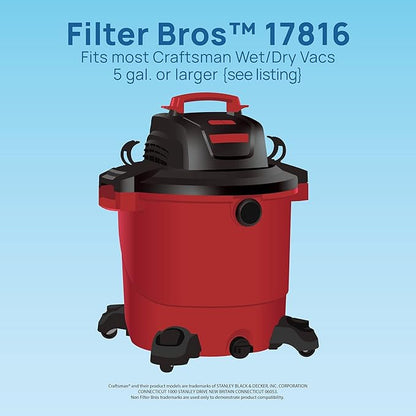 Filter Bros 17816 Red Stripe Replacement Fits Craftsman Shop Vacuums 5 Gal Plus
