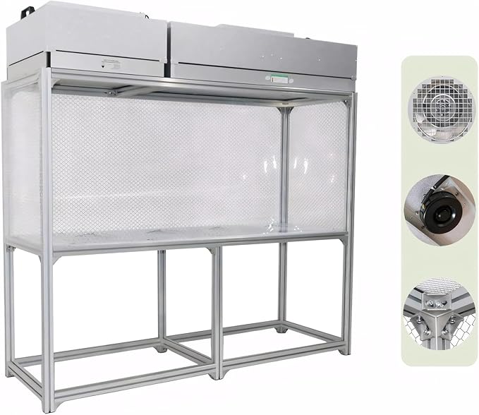INTSUPERMAI Vertical Laminar Flow Hood Air Flow Clean Bench Workstation Lab Fume Hood with HEPA Filter 2 Station Dust Free Room Workshop for Phone LCD Repair Workshop Laboratory Using 110V