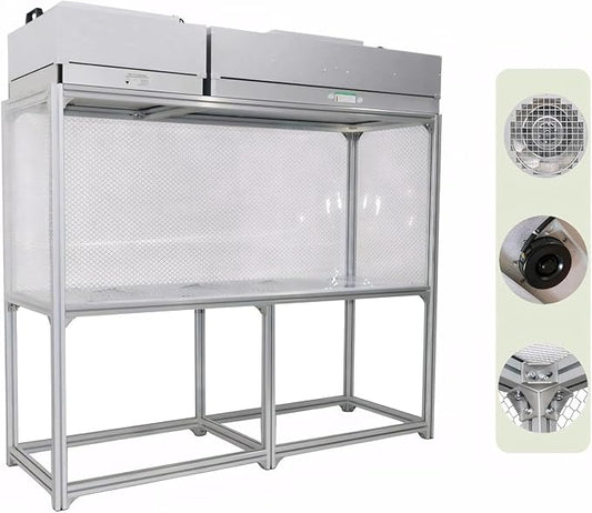 INTSUPERMAI Vertical Laminar Flow Hood Air Flow Clean Bench Workstation Lab Fume Hood with HEPA Filter 2 Station Dust Free Room Workshop for Phone LCD Repair Workshop Laboratory Using 110V