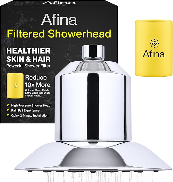Afina Filtered Shower Head, Shower Filter for Hard Water | Improves Skin & Hair by Removing Chlorine & Toxic Chemicals from Hard Water (1.8 Gallon Per Minute California, Chrome)