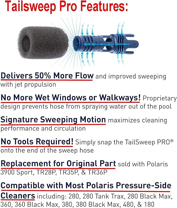 ATIE No Spray Pool Cleaner TailSweep PRO TSP10S with Hose Scrubber 9-100-3105 Fit Zodiac Polaris 280, 3900 Sport, 380, 360, 180 Pool Cleaner Tail Sweep PRO TSP10S and CMP Flow Diffuser (2 Pack)