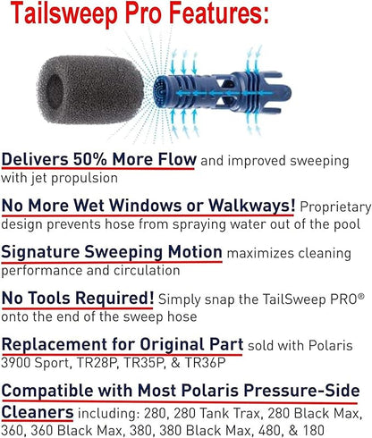 ATIE No Spray Pool Cleaner TailSweep PRO TSP10S with Hose Scrubber 9-100-3105 Fit Zodiac Polaris 280, 3900 Sport, 380, 360, 180 Pool Cleaner Tail Sweep PRO TSP10S and CMP Flow Diffuser (2 Pack)