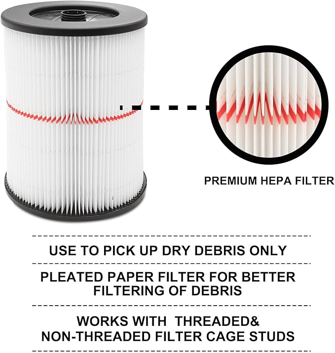 17816 Filter for Craftsman Shop Vac Filter 9-17816 Wet/Dry Air Filter fit 5 6 8 12 16 Gallon Vacuum Cleaner, CMXZVBE38749 Vacuum Bags for Craftsman Shop Vac 16 to 20 gallon Dust Collection Bags
