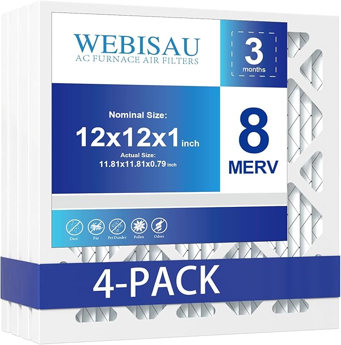 12x12x1 Air Filter MERV 8 MPR 600 4Pack Furnace Filters Pleated HVAC AC Furnace Air Filters,Air Conditioner Filters (Exact size: 11 3/4"x11 3/4"x 3/4")