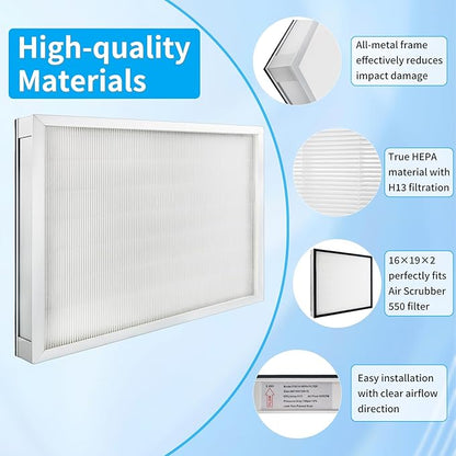 2 Pack F301H HEPA Filter, AS-550 Air Scrubber Stage 2 HEPA 550 Air Filter Compatibile with BlueDri,16 x 19 x 2 Air Shield 550 HEPA Air Scrubber Filter fit for BlueDri/Vevor/Dri-Eaz/Phoenix/Bear