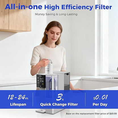 C5 Countertop Reverse Osmosis Water Filter, Hot and Cold RO System-3s Instant Hot, 6 Temp Settings 7-Stage RO Filtration Dispenser, NSF/ANSI372/42/58, Portable Pitcher, 3:1 Pure to Drain