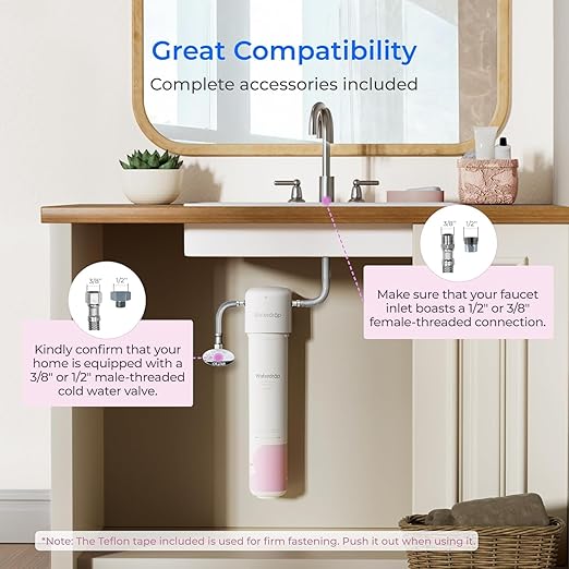Waterdrop BFU1 Water Filter for Bathroom for Face Care, Soft Water, Strontium-enriched, Reduce 99.9% of Harmful Substance in Bathroom Sink Faucet, Reduces Skin Redness and Irritation