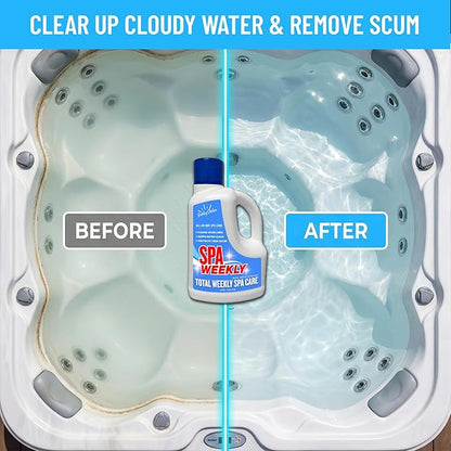 5-in-1 Hot Tub Chemicals – Spa Weekly Enzyme Cleaner & Clarifier, Scum Line Cleaner, Filter Protector + Water Conditioner, Clear Finish for Spas & Inflatable Tubs, 3 Liter (101.5 fl oz) – BubbyShine