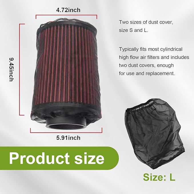 2 PCS Air Filter Cover for Car, Dustproof Cold Air Filter Protective Sock Cover Wrap, Automotive Air Cleaner for High Flow Air Intake Filters, Universal Vehicle Accessories (Large)