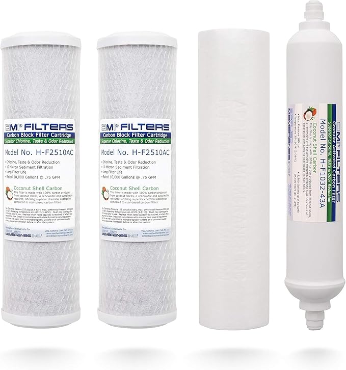 APPLIED MEMBRANES Reverse Osmosis Filter Replacement Set, 50 GPD Pre and Post, Complete RO Filter Set, For 5-Stage Reverse Osmosis, Undersink Water Filtration Systems, Set of 4