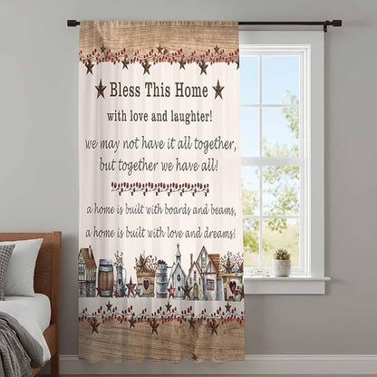 Farmhouse Sheer Curtains 84 Inch Length Country Star Barn Berry Brown Wood Plank Chiffon Curtain for Bedroom Living Room Light Filtering Rod Pocket Window Treatments Voile Curtains Drapes for Dining