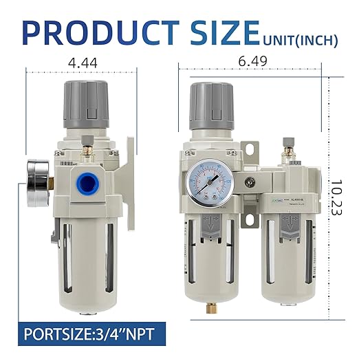 3/4" NPT Air Compressor Filter Regulator Lubricator (FRL) Unit,air Pressure Regulator with Pressure Gauge (0-150 PSI),Quick Release Bowl,Bracket