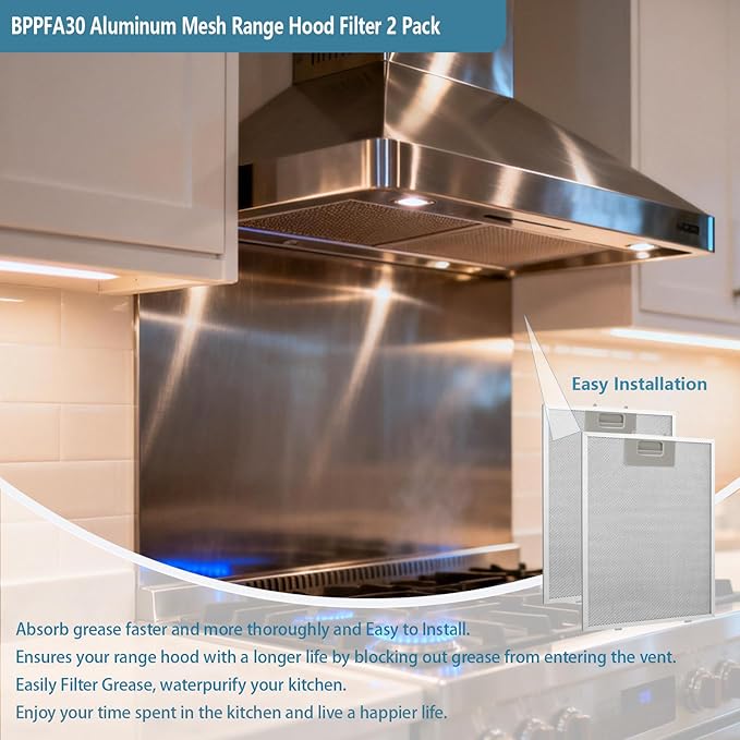 BPPFA30 Range Hood Filter 11.81" x 16.25" Replacement For Broan range hood 30 inch QP1 QP130 Series Kitchen Exhaust Fan Stove Hood Vent Filter Replaces 97017720 S97017720 1568240 AP5610518 2 Pack