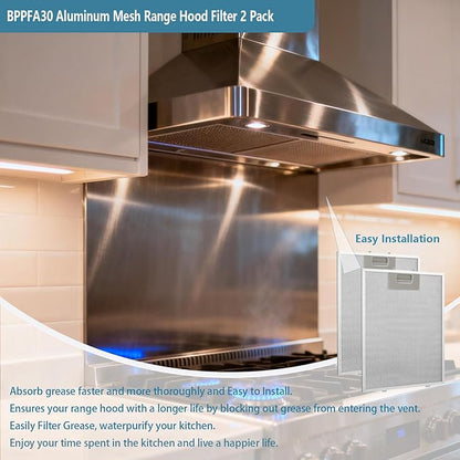 BPPFA30 Range Hood Filter 11.81" x 16.25" Replacement For Broan range hood 30 inch QP1 QP130 Series Kitchen Exhaust Fan Stove Hood Vent Filter Replaces 97017720 S97017720 1568240 AP5610518 2 Pack