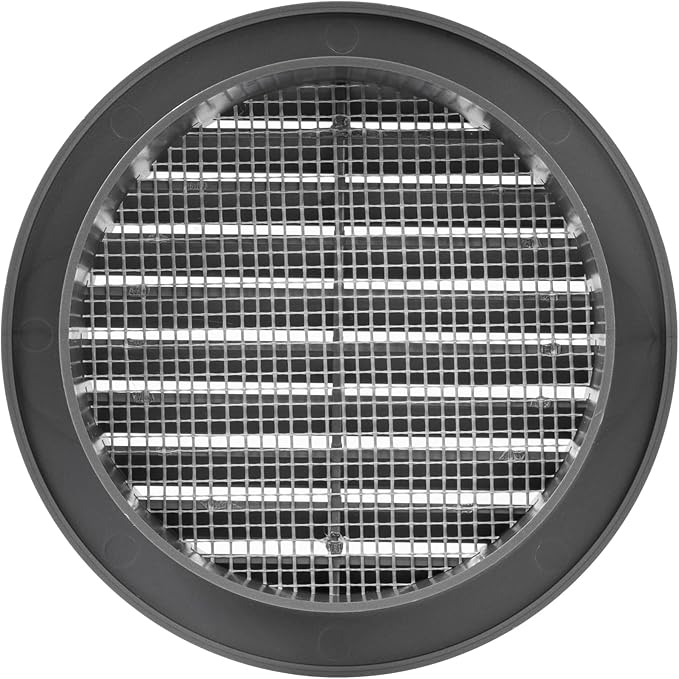 Graphite/Gray 4" Inch Round Ventilation Grille with Screen mesh. (Duct 4Ø / Grille 5Ø) Ventilation Applications. Indoor and Outdoor Vent Cover. Available 3 Sizes / 4 Colors.