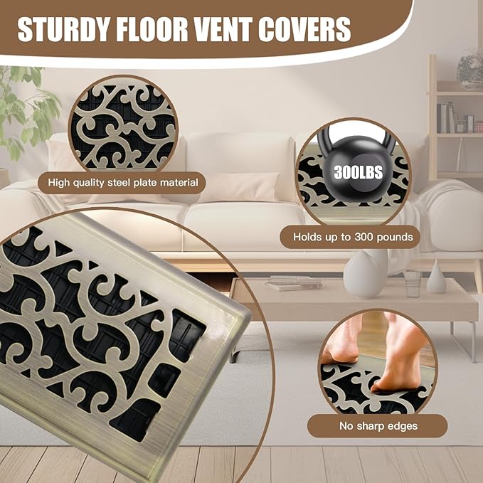 Floor Vents Register Ease Adjust 4X10 Inch Floor Air Vent Heavy Duty Walkable Steel Bronze Color Floor Register Vents Air Vent Cover for Home