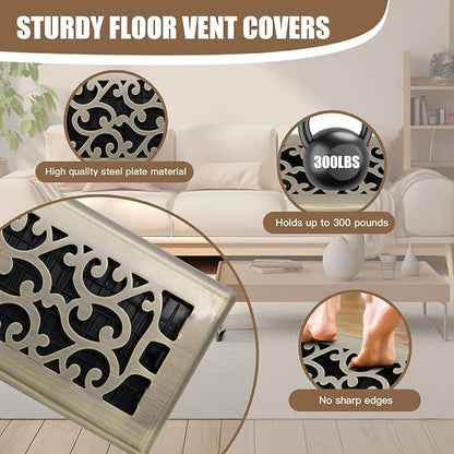Floor Vents Register Ease Adjust 4X10 Inch Floor Air Vent Heavy Duty Walkable Steel Bronze Color Floor Register Vents Air Vent Cover for Home