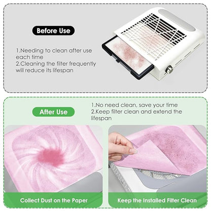 300 Sheets Nail Dust Collector Filter Paper: Disposable Dust Vacuum Filter for Most Nail Dust Fan Extractor Machine, Dust Cleaner Replacement Filter Paper Nail Tech Supplies Accessories for Home Salon