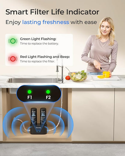 Waterdrop DLA Under Sink Water Filter, No Drilling Required, Reduces Chlorine, PFAS, Bad Taste/Odor, Under Sink Water Filtration System, 11000 Gallons, Life Indicator, 2 Stage, Quick Change