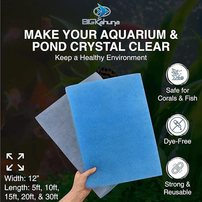 Big Kahuna Aquarium Filter Floss for Fish Tank Filters – Aquarium Filter Pad – 3/4-1 Inch Thick 12 Inch Wide 10 Feet Long - Media Roll for Healthy Water in Freshwater Aquariums or Marine Aquariums