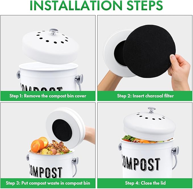 ENLOY 7.25 Inch Charcoal Filters for Kitchen Compost Bin, 12 Pack Compost Bin Charcoal Filters for Countertop Bin Pail Replacement, Longer Lasting Round Activated Charcoal Home Bucket Refill Sets