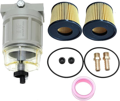 iFJF R12H (R12T Upgrade) Fuel Water Separator Marine Complete Combo - Replaces S3240 120AT NPT ZG1/4-19 Automotive Replacement Spin-on Filter Includes 2 Fittings 2 Plugs