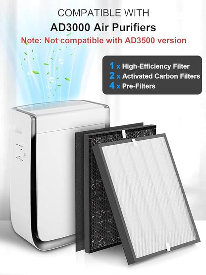 3000 Replacement Filters Compatible with Air Doctor 3000 & 3000M Air Purifiers, Includes 1 High-Efficiency Filter, 2 Carbon Filters, 4 Pre-Filters, Comparable to ADF3001, ADF3002, ADF3003