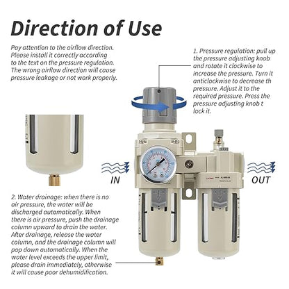 Air Compressor Pressure Regulator,Gauge(0-150PSI),Water Separator For Air Compressor Semi-Auto Drain 3/4 NPT Threaded Interface